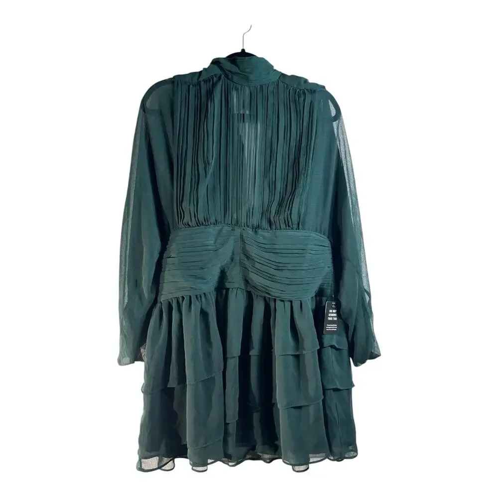 Express Dark Green Long-Sleeve Tiered Midi Dress - Picture 6 of 8